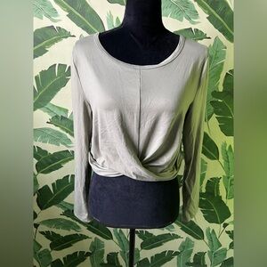 Harmony Balance Sage Green Cross Front Long Sleeve Cropped Top Size L